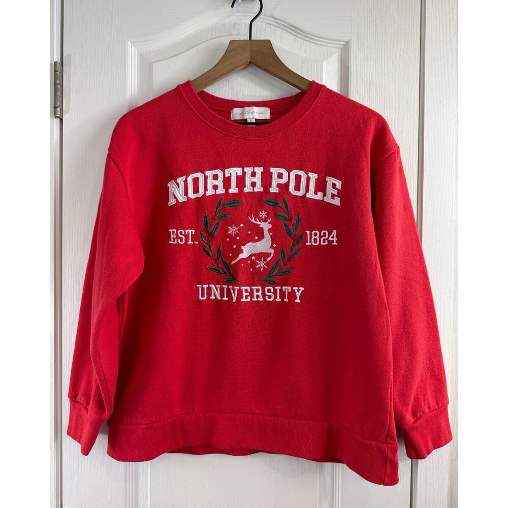 State of Mine Womens Small North Pole University Christmas Sweatshirt Reindeer